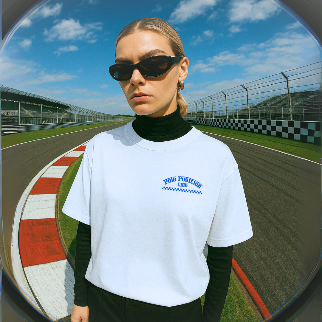 Model picture white tee pole position club